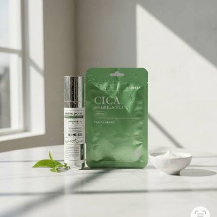 SKIN627 BOOSTING SHOT300 + SKIN627 CICA with GREEN TEA Facial Sheet Mask 1ks