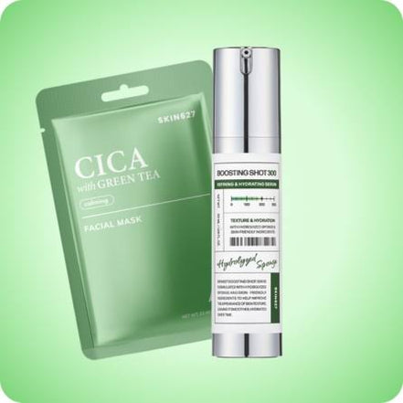 SKIN627 BOOSTING SHOT300 + SKIN627 CICA with GREEN TEA Facial Sheet Mask 1ks